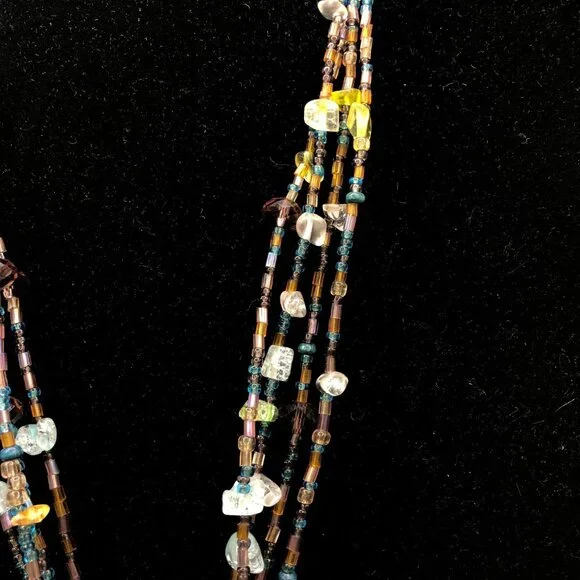CJ Signed Multistrand Art Glass Necklace – Teardrop Pendant – Boho Statement - Picture 6 of 11